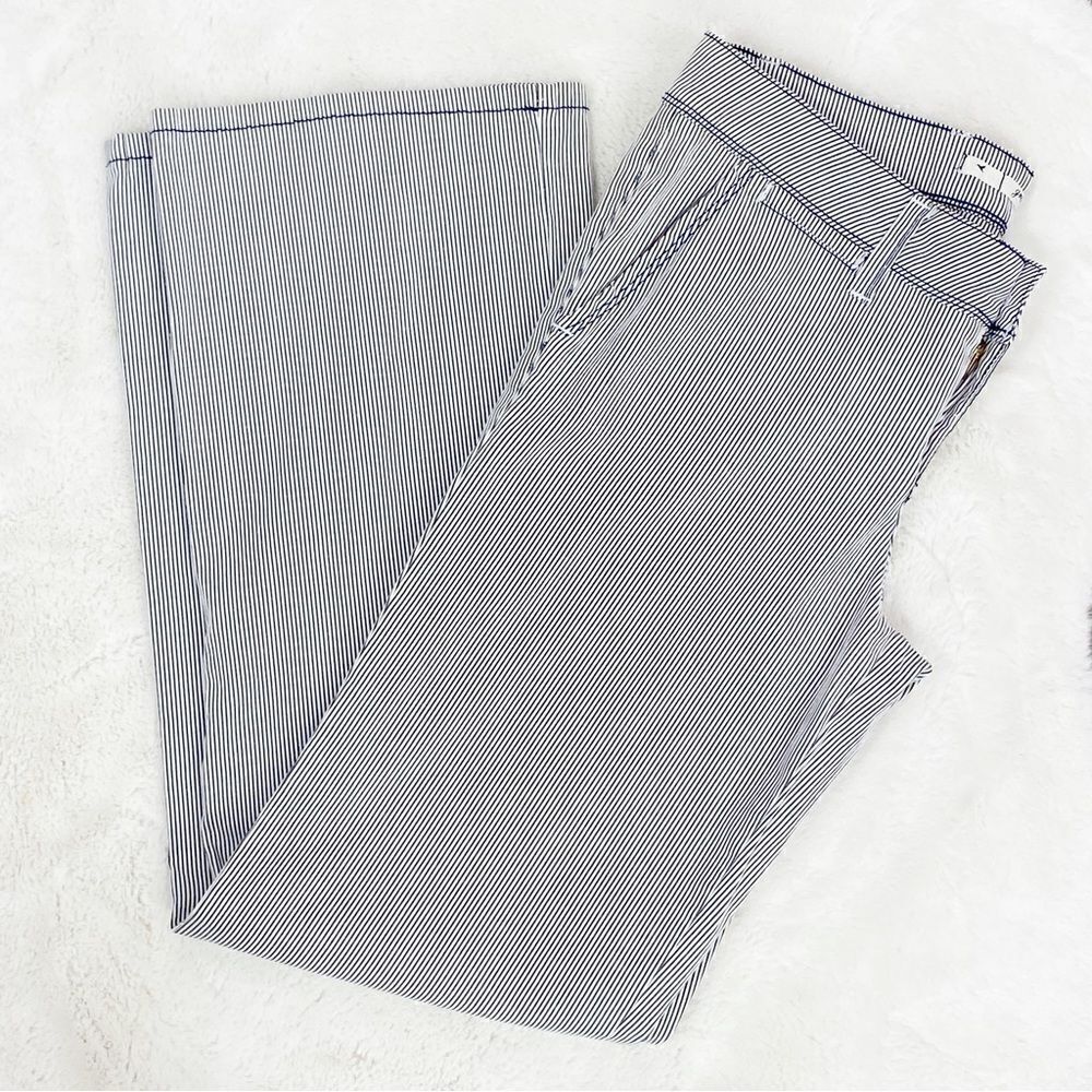 Grane Y2K Seersucker Stripe Low Rise Wide Leg Trouser Pants Blue White Juniors